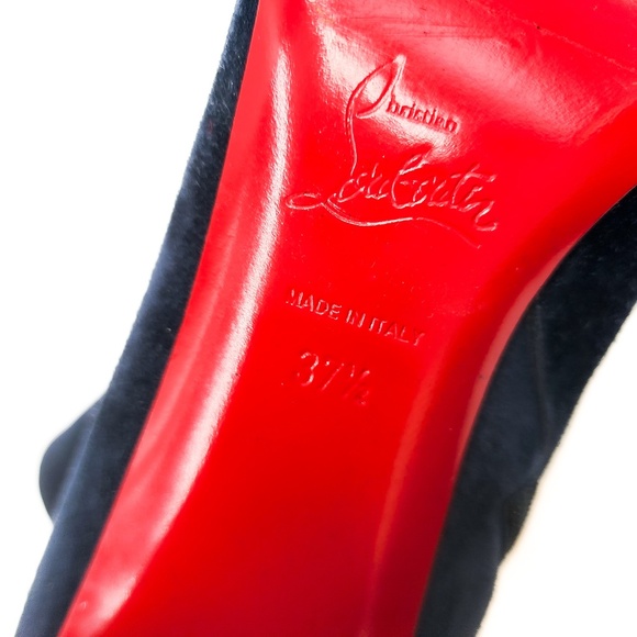 Christian Louboutin Navy Suede Block Heel Ankle Boots EU 37.5 - Picture 8 of 10